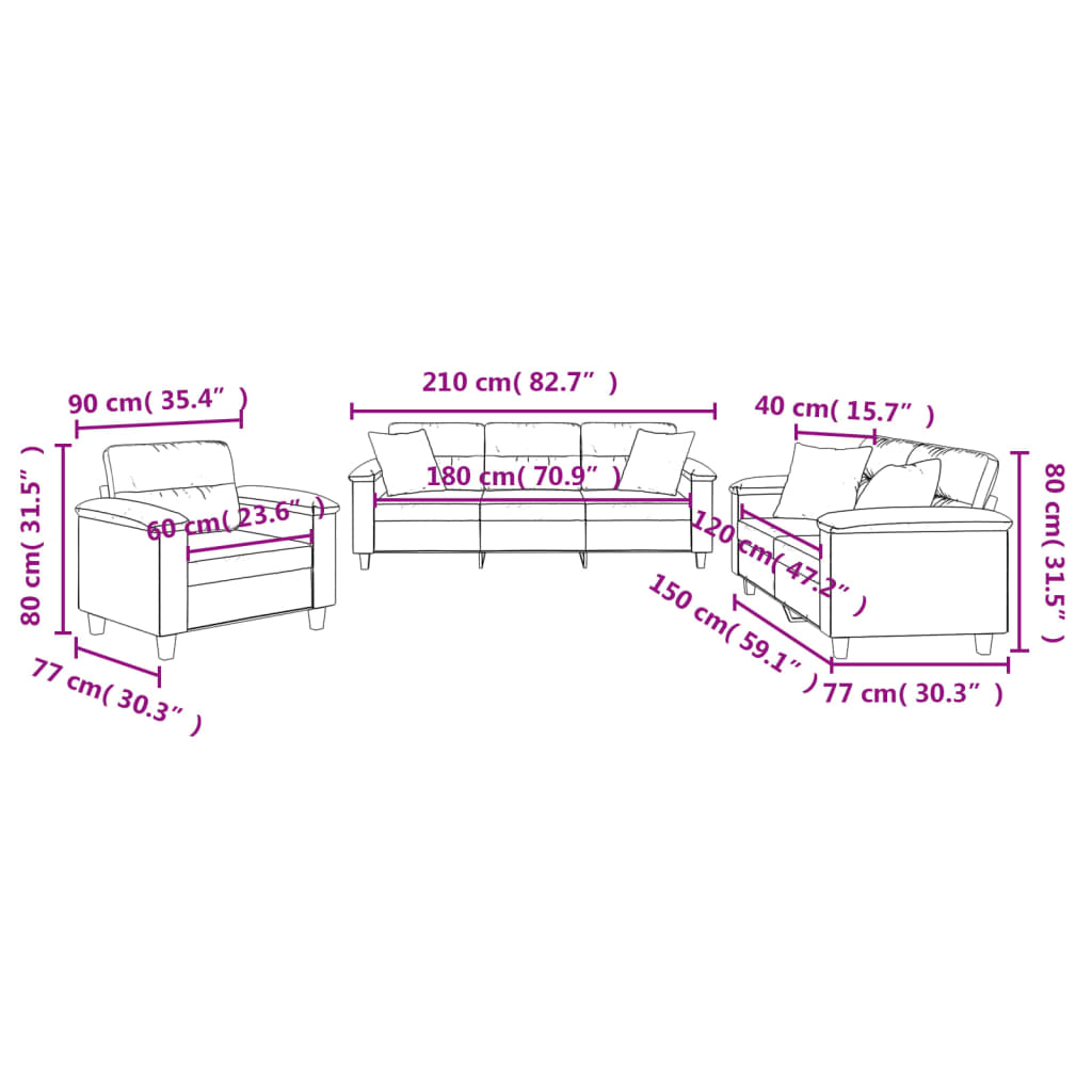 3-delige Loungeset met kussens microvezelstof zwart is nu te koop bij PeponiXL, paradijselijk wonen!