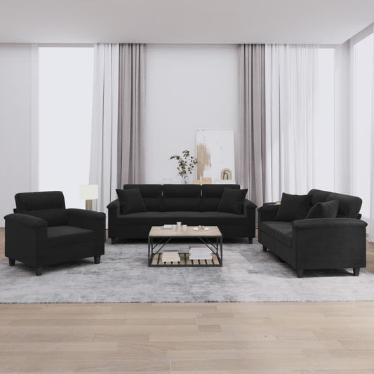 3-delige Loungeset met kussens microvezelstof zwart is nu te koop bij PeponiXL, paradijselijk wonen!