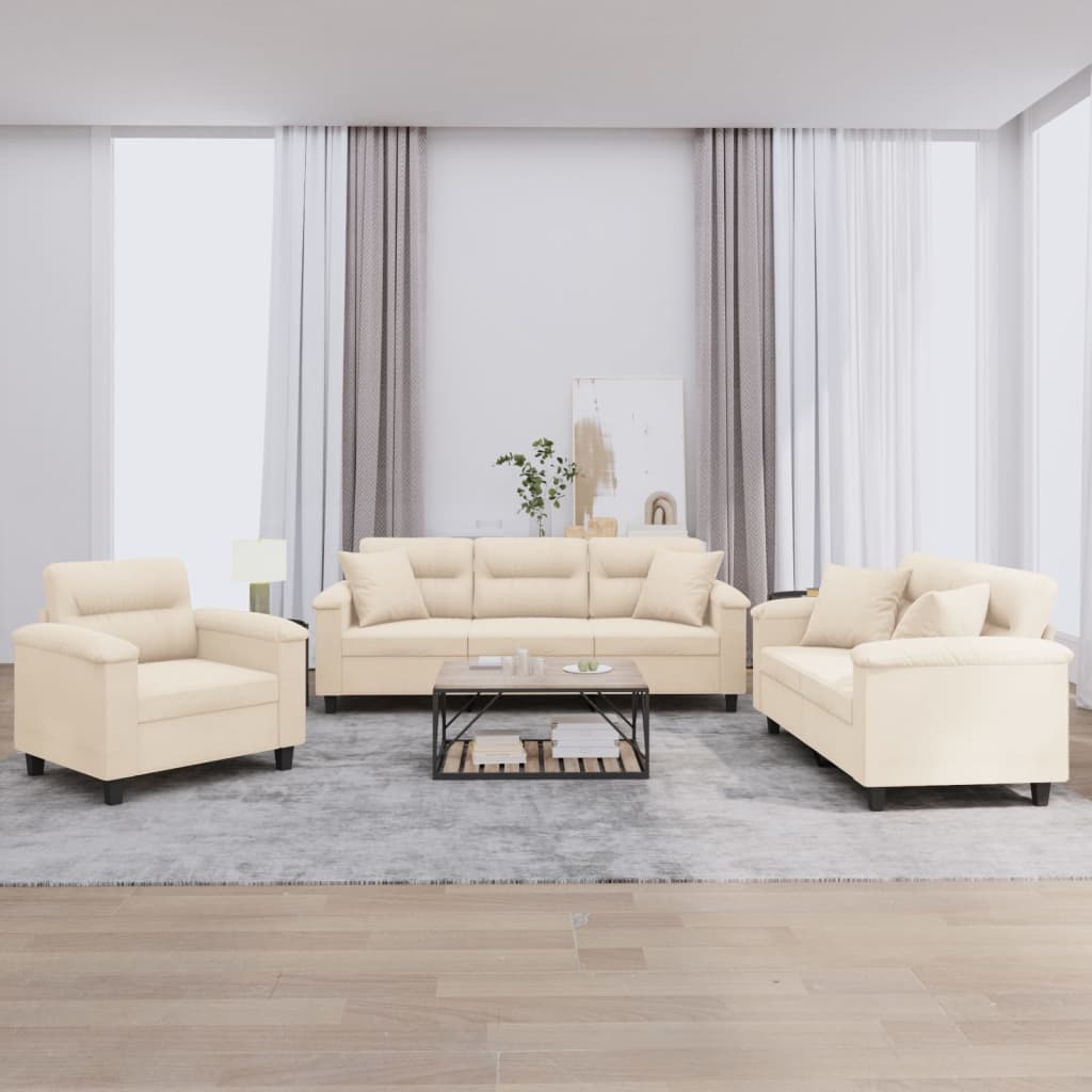 3-delige Loungeset met kussens microvezelstof beige is nu te koop bij PeponiXL, paradijselijk wonen!