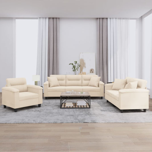 3-delige Loungeset met kussens microvezelstof beige is nu te koop bij PeponiXL, paradijselijk wonen!