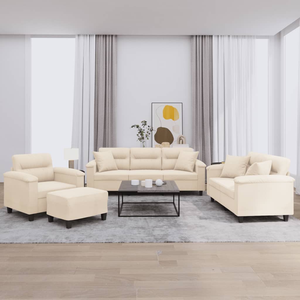 4-delige Loungeset met kussens microvezelstof beige is nu te koop bij PeponiXL, paradijselijk wonen!