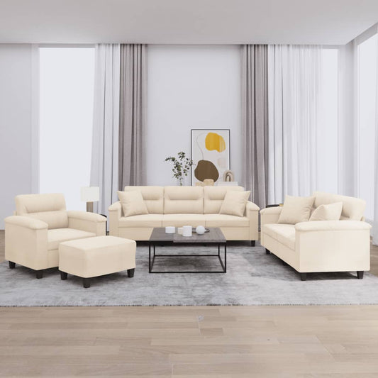 4-delige Loungeset met kussens microvezelstof beige is nu te koop bij PeponiXL, paradijselijk wonen!