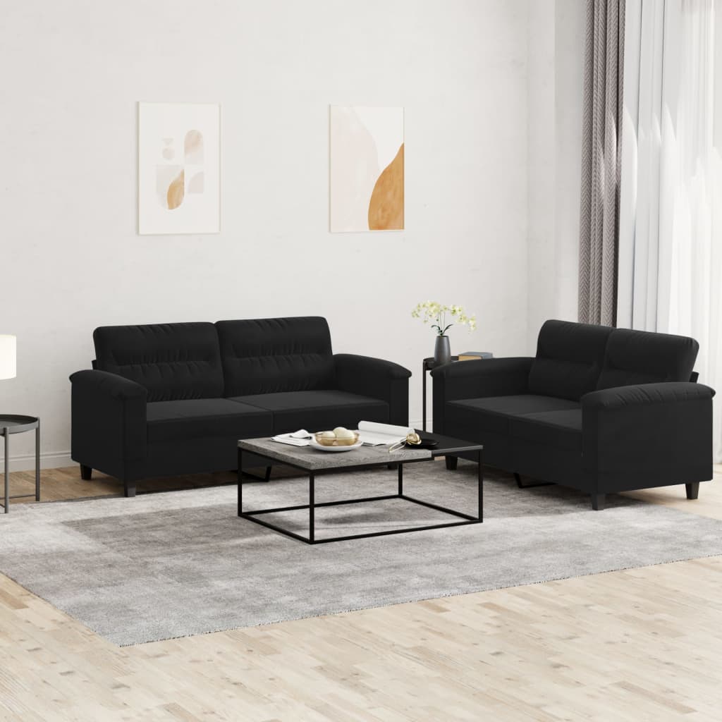 2-delige Loungeset met kussens microvezelstof zwart is nu te koop bij PeponiXL, paradijselijk wonen!
