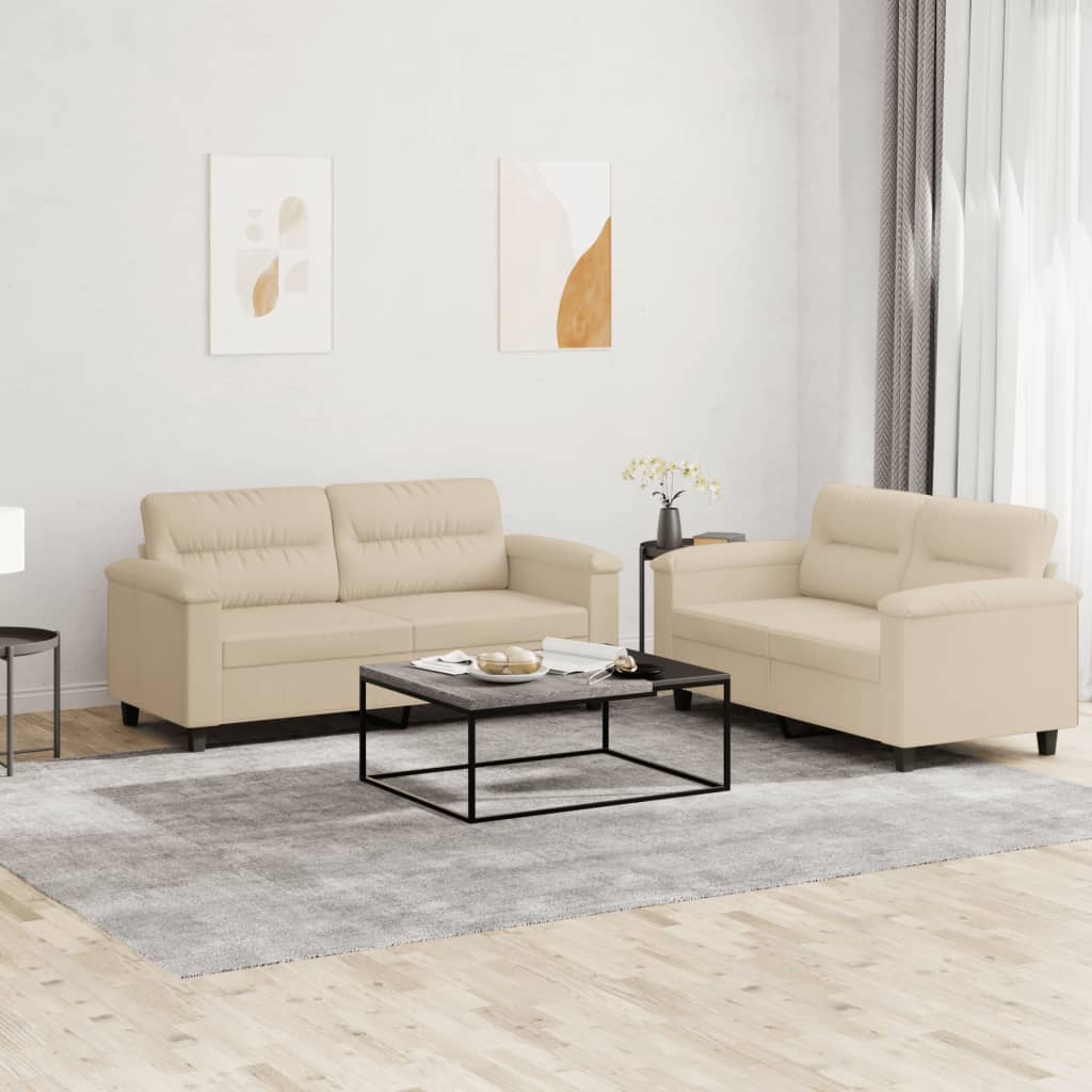 2-delige Loungeset met kussens microvezelstof crèmekleurig is nu te koop bij PeponiXL, paradijselijk wonen!