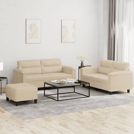 3-delige Loungeset met kussens microvezelstof crèmekleurig is nu te koop bij PeponiXL, paradijselijk wonen!