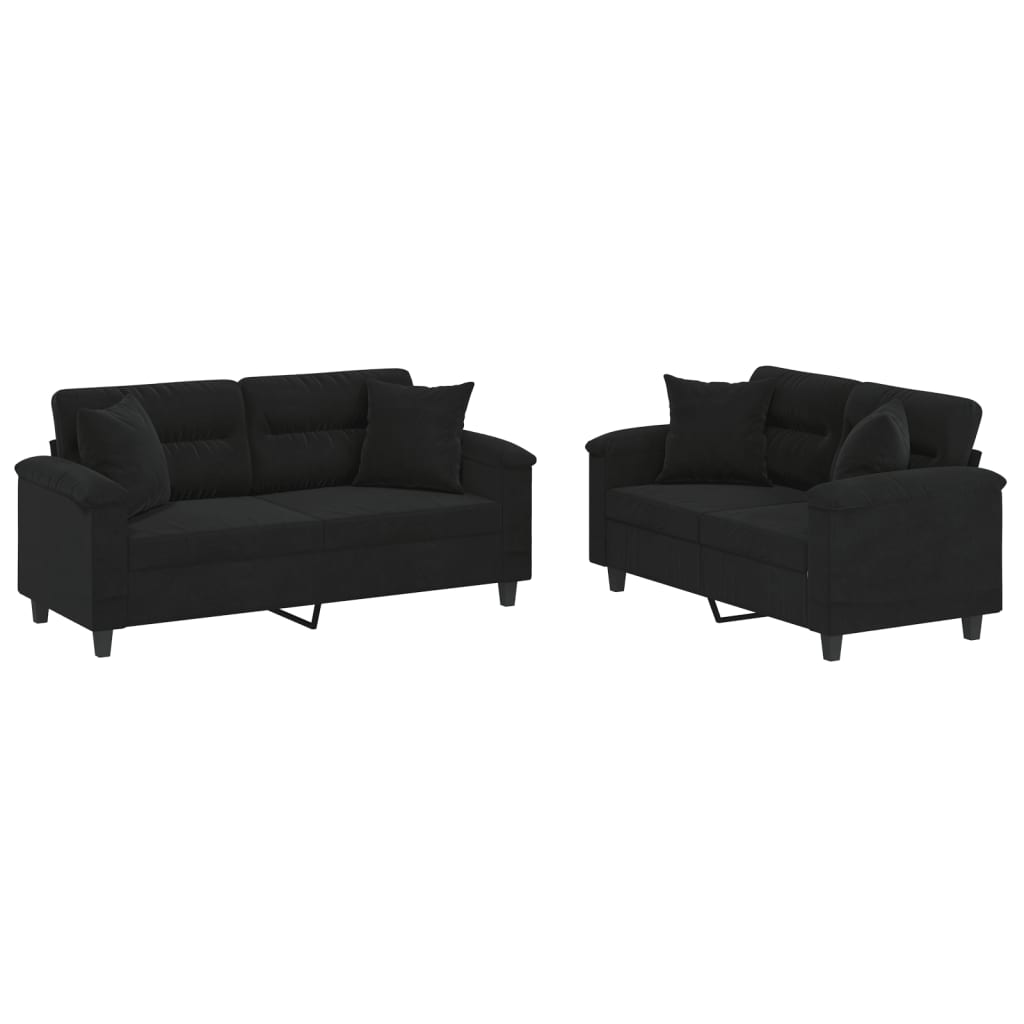 2-delige Loungeset met kussens microvezelstof zwart is nu te koop bij PeponiXL, paradijselijk wonen!