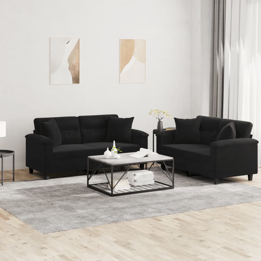 2-delige Loungeset met kussens microvezelstof zwart is nu te koop bij PeponiXL, paradijselijk wonen!