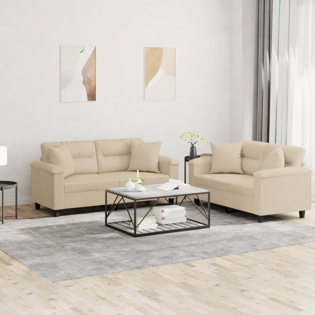 2-delige Loungeset met kussens microvezelstof crèmekleurig is nu te koop bij PeponiXL, paradijselijk wonen!
