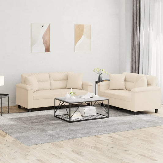 2-delige Loungeset met kussens microvezelstof beige is nu te koop bij PeponiXL, paradijselijk wonen!