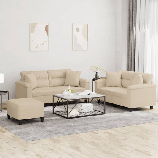3-delige Loungeset met kussens microvezelstof crèmekleurig is nu te koop bij PeponiXL, paradijselijk wonen!