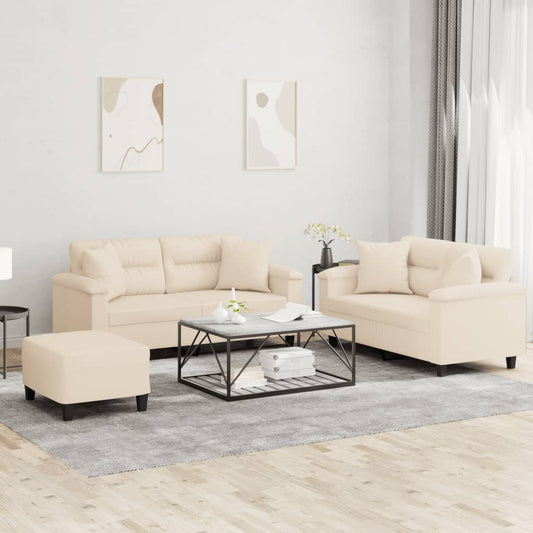 3-delige Loungeset met kussens microvezelstof beige is nu te koop bij PeponiXL, paradijselijk wonen!