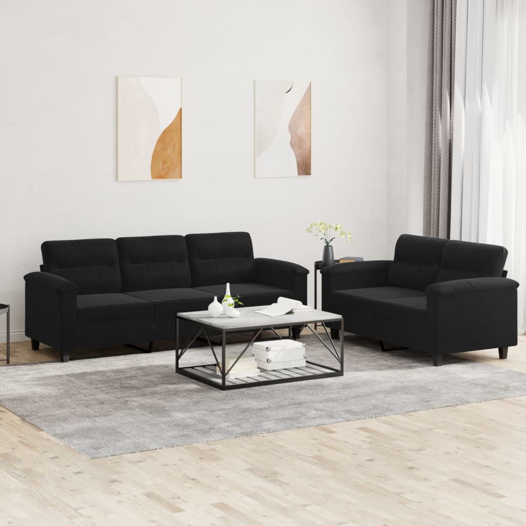 2-delige Loungeset met kussens microvezelstof zwart is nu te koop bij PeponiXL, paradijselijk wonen!