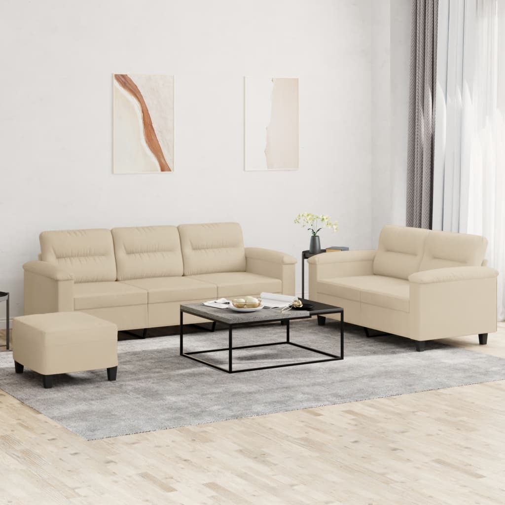 3-delige Loungeset met kussens microvezelstof crèmekleurig is nu te koop bij PeponiXL, paradijselijk wonen!