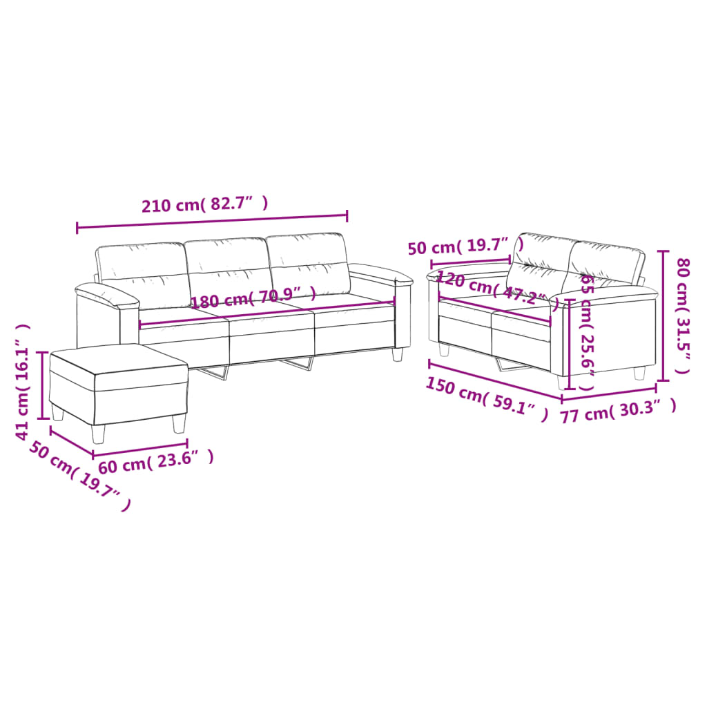 3-delige Loungeset met kussens microvezelstof beige is nu te koop bij PeponiXL, paradijselijk wonen!
