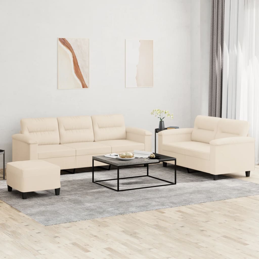 3-delige Loungeset met kussens microvezelstof beige is nu te koop bij PeponiXL, paradijselijk wonen!
