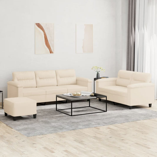 3-delige Loungeset met kussens microvezelstof beige is nu te koop bij PeponiXL, paradijselijk wonen!
