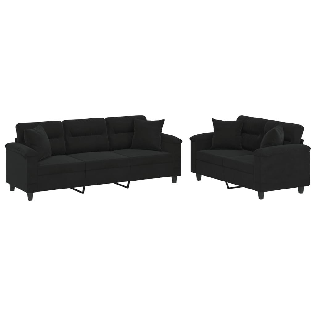 2-delige Loungeset met kussens microvezelstof zwart is nu te koop bij PeponiXL, paradijselijk wonen!