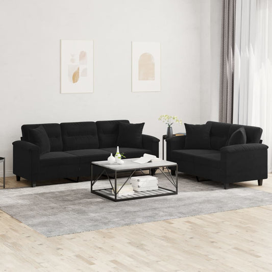 2-delige Loungeset met kussens microvezelstof zwart is nu te koop bij PeponiXL, paradijselijk wonen!