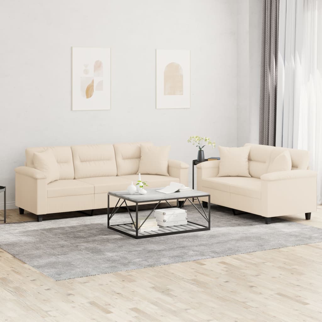 2-delige Loungeset met kussens microvezelstof beige is nu te koop bij PeponiXL, paradijselijk wonen!