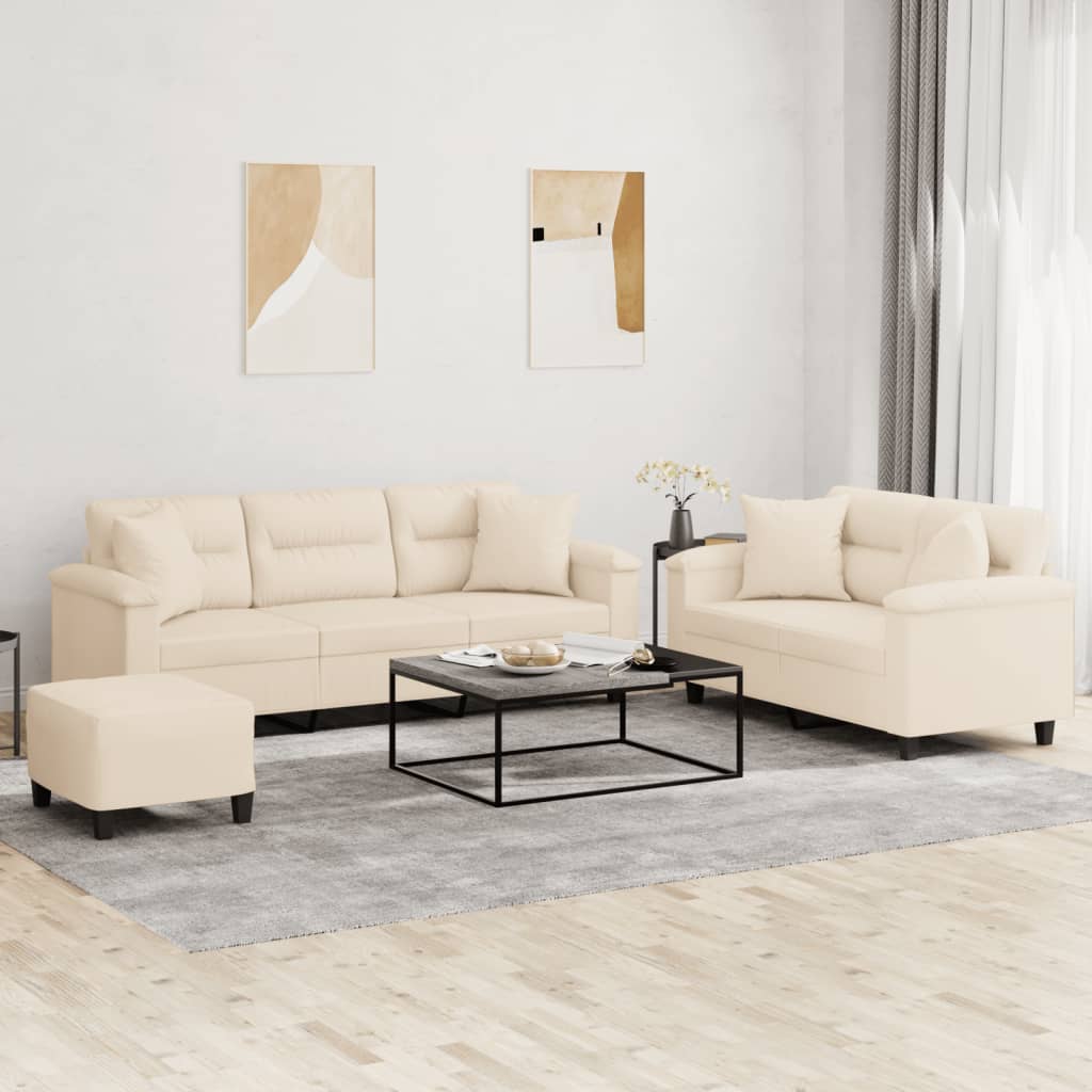 3-delige Loungeset met kussens microvezelstof beige is nu te koop bij PeponiXL, paradijselijk wonen!