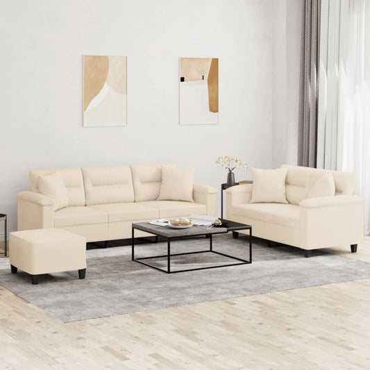 3-delige Loungeset met kussens microvezelstof beige is nu te koop bij PeponiXL, paradijselijk wonen!