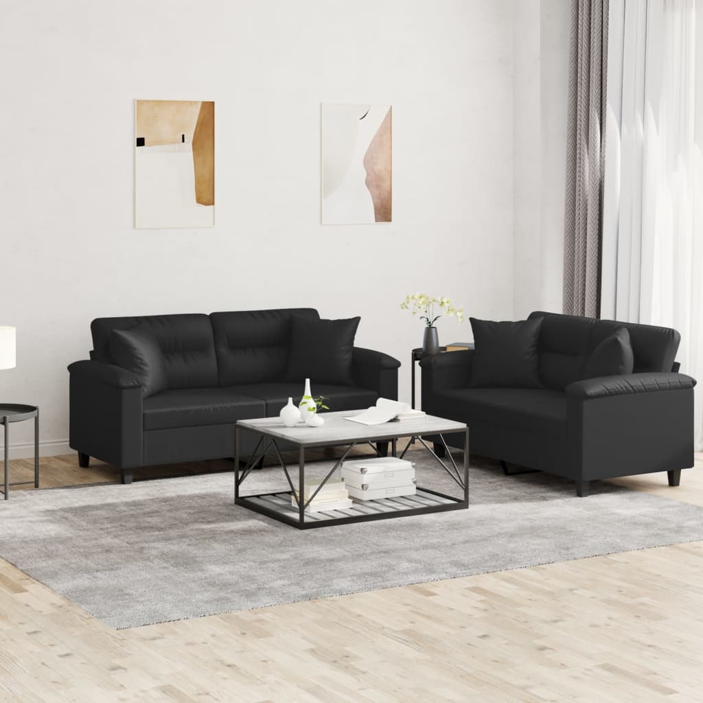2-delige Loungeset met kussens kunstleer zwart is nu te koop bij PeponiXL, paradijselijk wonen!