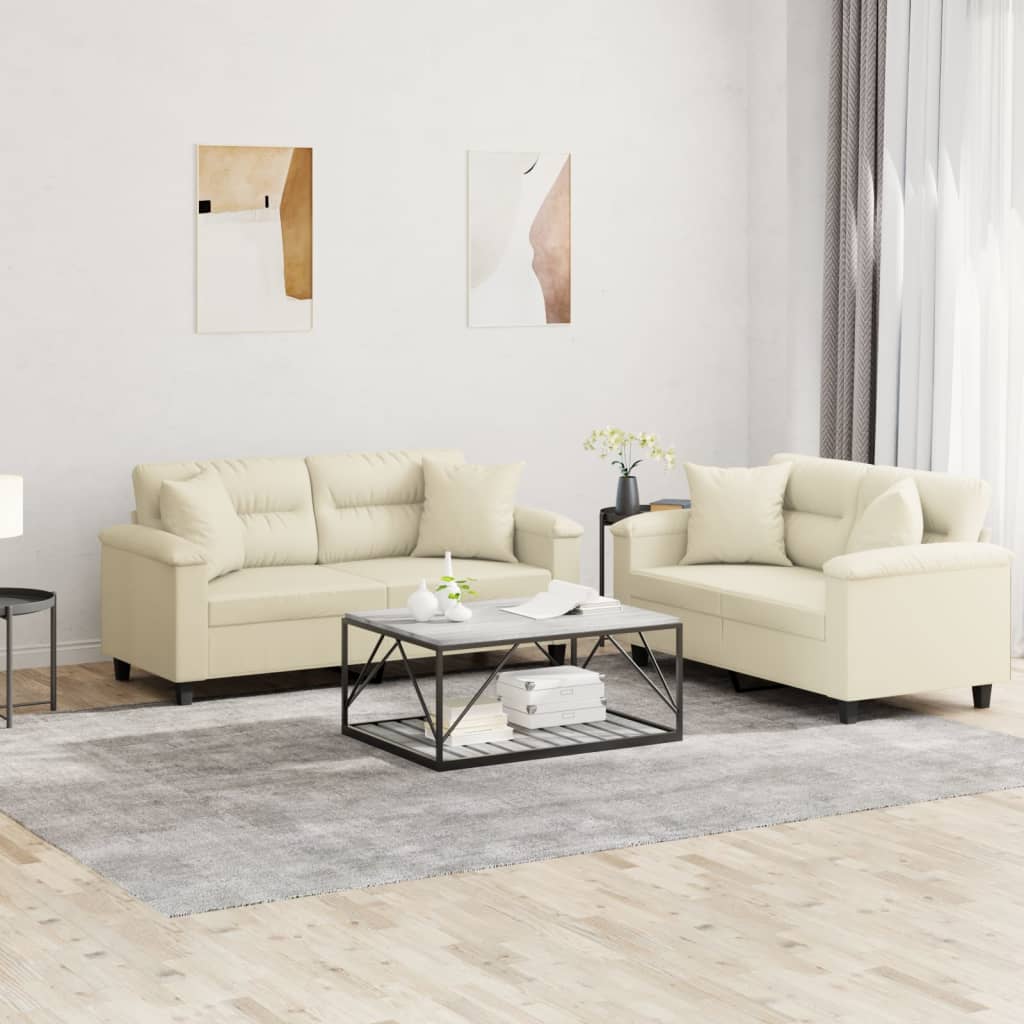 2-delige Loungeset met kussens kunstleer crèmekleurig is nu te koop bij PeponiXL, paradijselijk wonen!