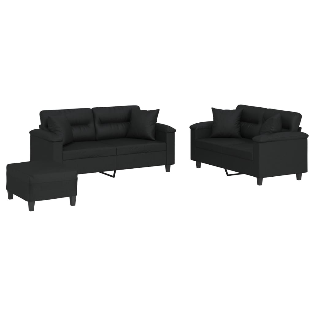 3-delige Loungeset met kussens kunstleer zwart is nu te koop bij PeponiXL, paradijselijk wonen!