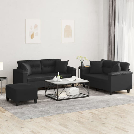 3-delige Loungeset met kussens kunstleer zwart is nu te koop bij PeponiXL, paradijselijk wonen!