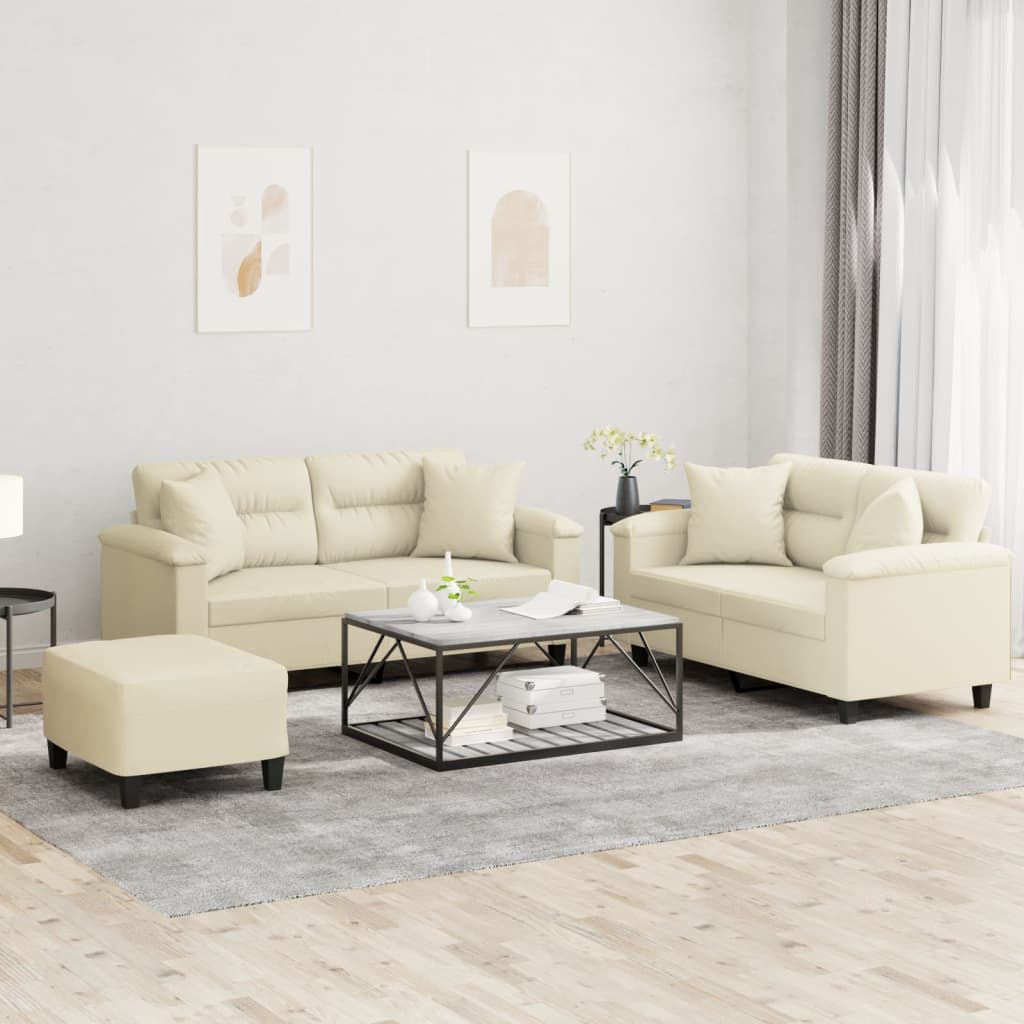 3-delige Loungeset met kussens kunstleer crèmekleurig is nu te koop bij PeponiXL, paradijselijk wonen!