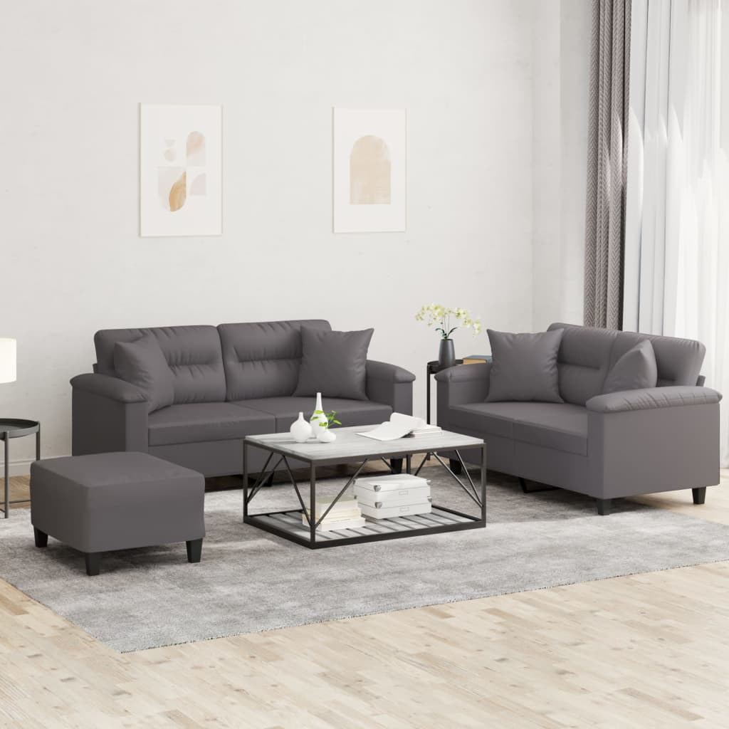 3-delige Loungeset met kussens kunstleer grijs is nu te koop bij PeponiXL, paradijselijk wonen!