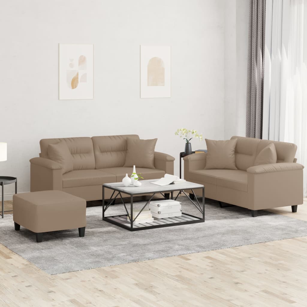 3-delige Loungeset met kussens kunstleer cappuccinokleurig is nu te koop bij PeponiXL, paradijselijk wonen!
