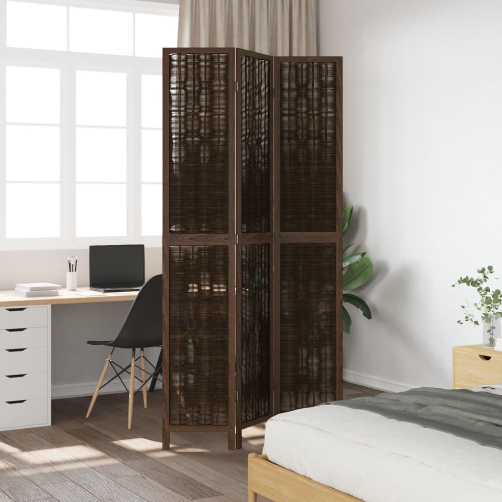 Kamerscherm met 3 panelen massief paulowniahout donkerbruin is nu te koop bij PeponiXL, paradijselijk wonen!