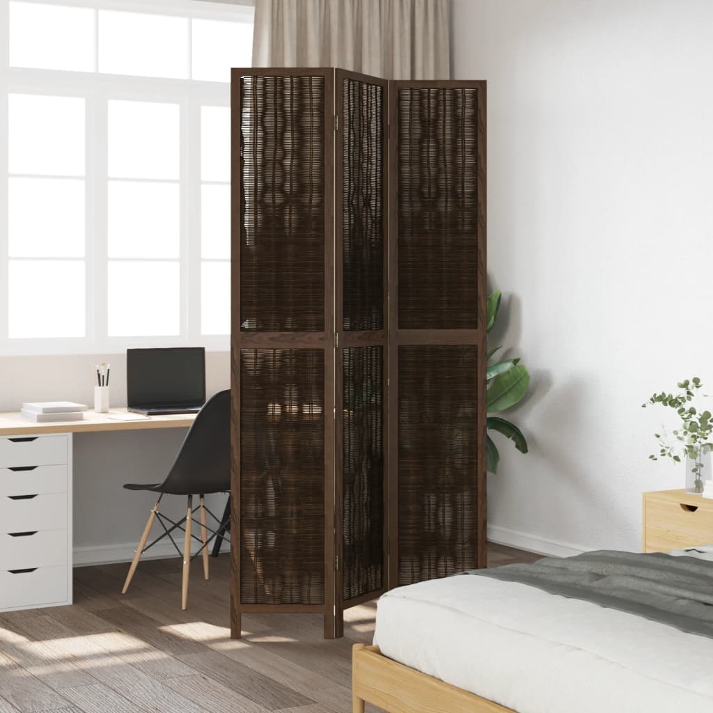 Kamerscherm met 3 panelen massief paulowniahout donkerbruin is nu te koop bij PeponiXL, paradijselijk wonen!