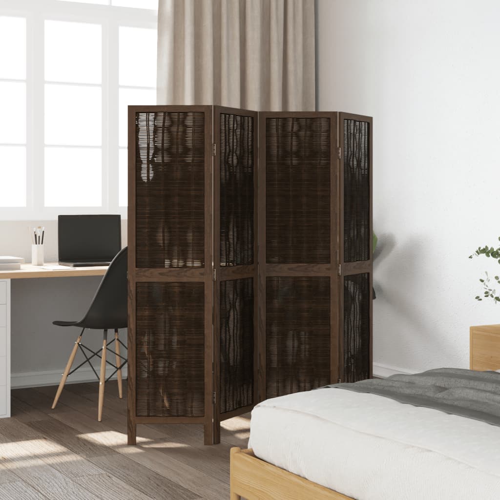 Kamerscherm met 4 panelen massief paulowniahout donkerbruin is nu te koop bij PeponiXL, paradijselijk wonen!