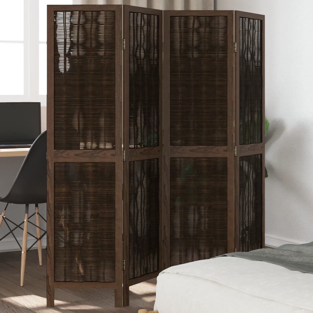 Kamerscherm met 4 panelen massief paulowniahout donkerbruin is nu te koop bij PeponiXL, paradijselijk wonen!