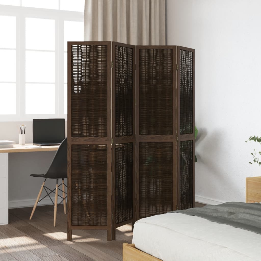 Kamerscherm met 4 panelen massief paulowniahout donkerbruin is nu te koop bij PeponiXL, paradijselijk wonen!