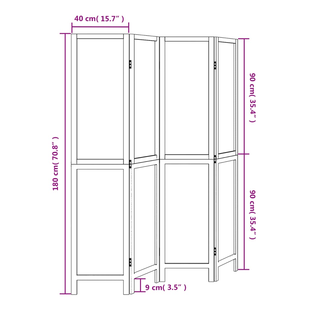 Kamerscherm met 4 panelen massief paulowniahout donkerbruin is nu te koop bij PeponiXL, paradijselijk wonen!