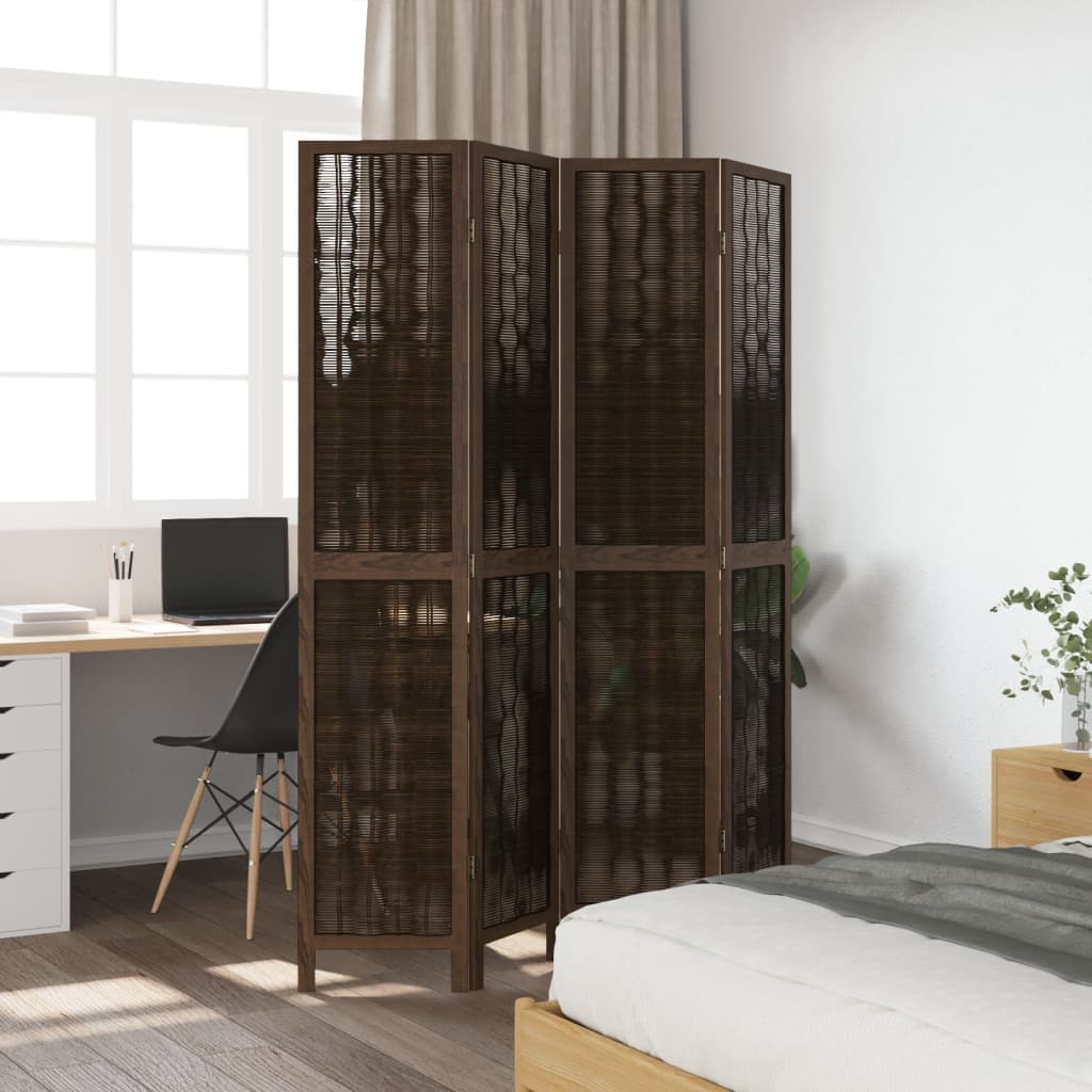 Kamerscherm met 4 panelen massief paulowniahout donkerbruin is nu te koop bij PeponiXL, paradijselijk wonen!