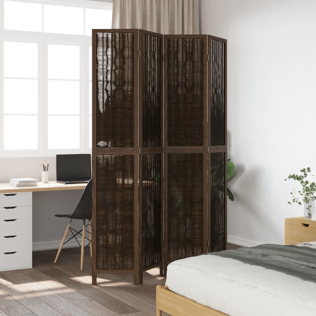 Kamerscherm met 4 panelen massief paulowniahout donkerbruin is nu te koop bij PeponiXL, paradijselijk wonen!