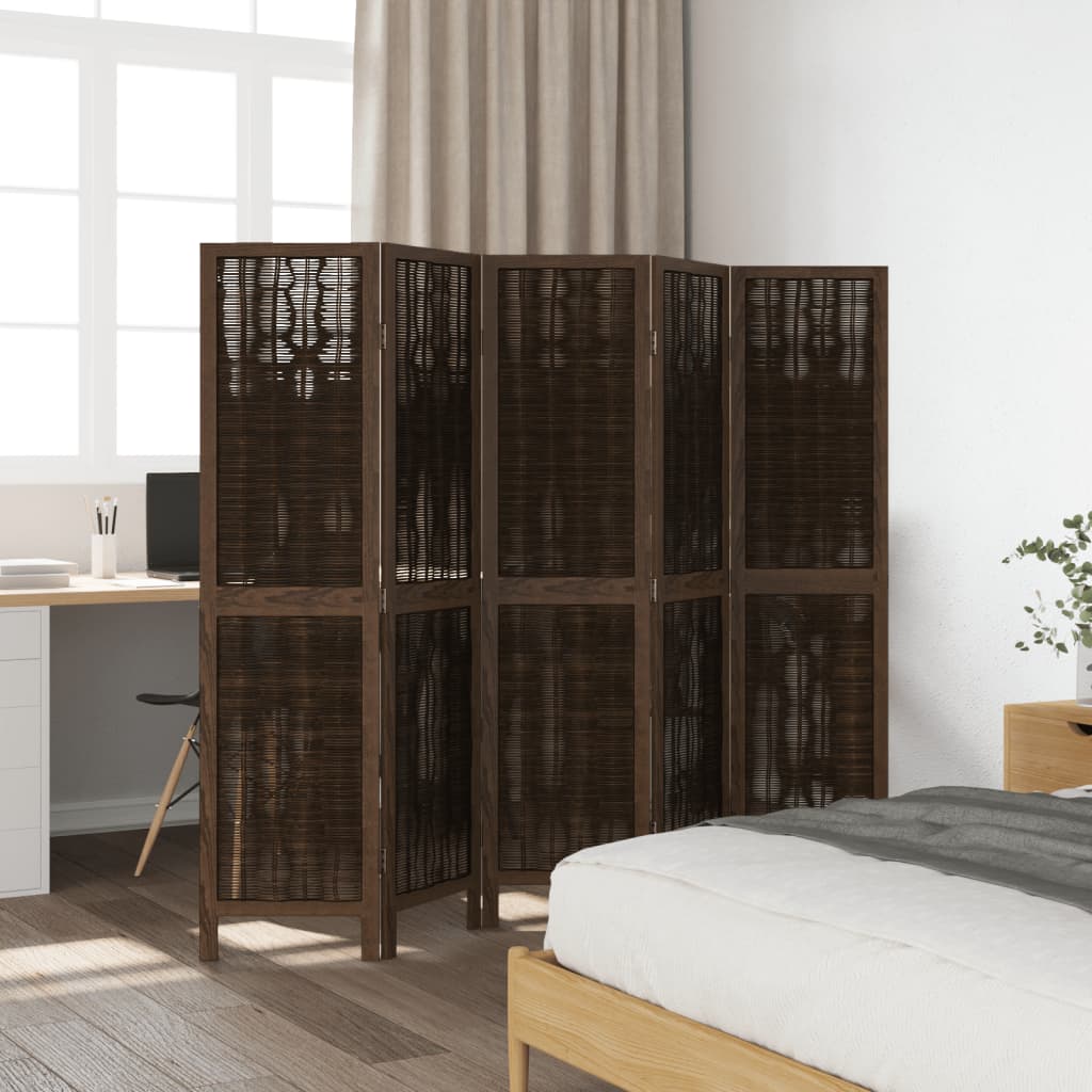 Kamerscherm met 5 panelen massief paulowniahout donkerbruin is nu te koop bij PeponiXL, paradijselijk wonen!