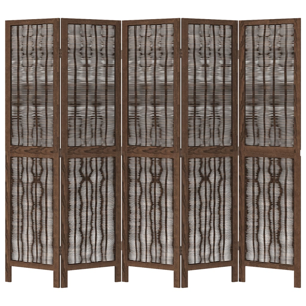 Kamerscherm met 5 panelen massief paulowniahout donkerbruin is nu te koop bij PeponiXL, paradijselijk wonen!