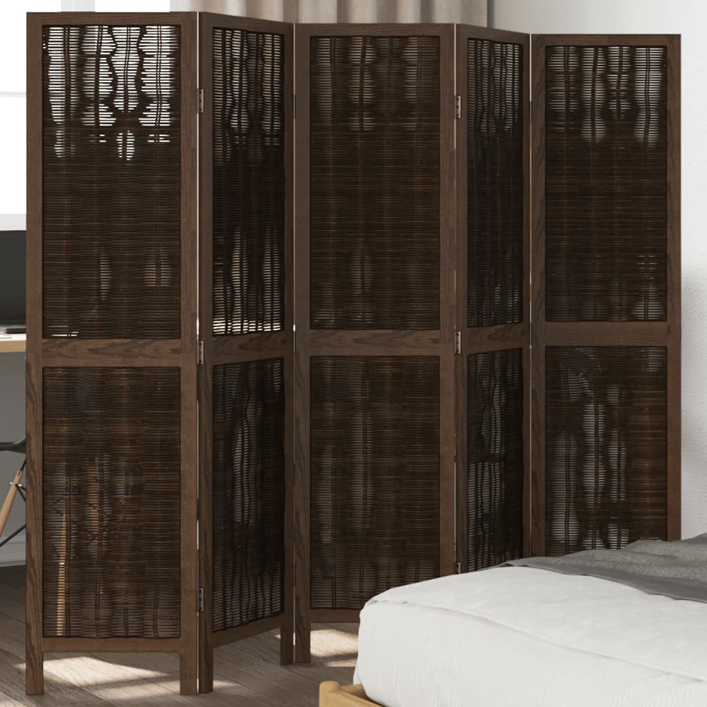 Kamerscherm met 5 panelen massief paulowniahout donkerbruin is nu te koop bij PeponiXL, paradijselijk wonen!