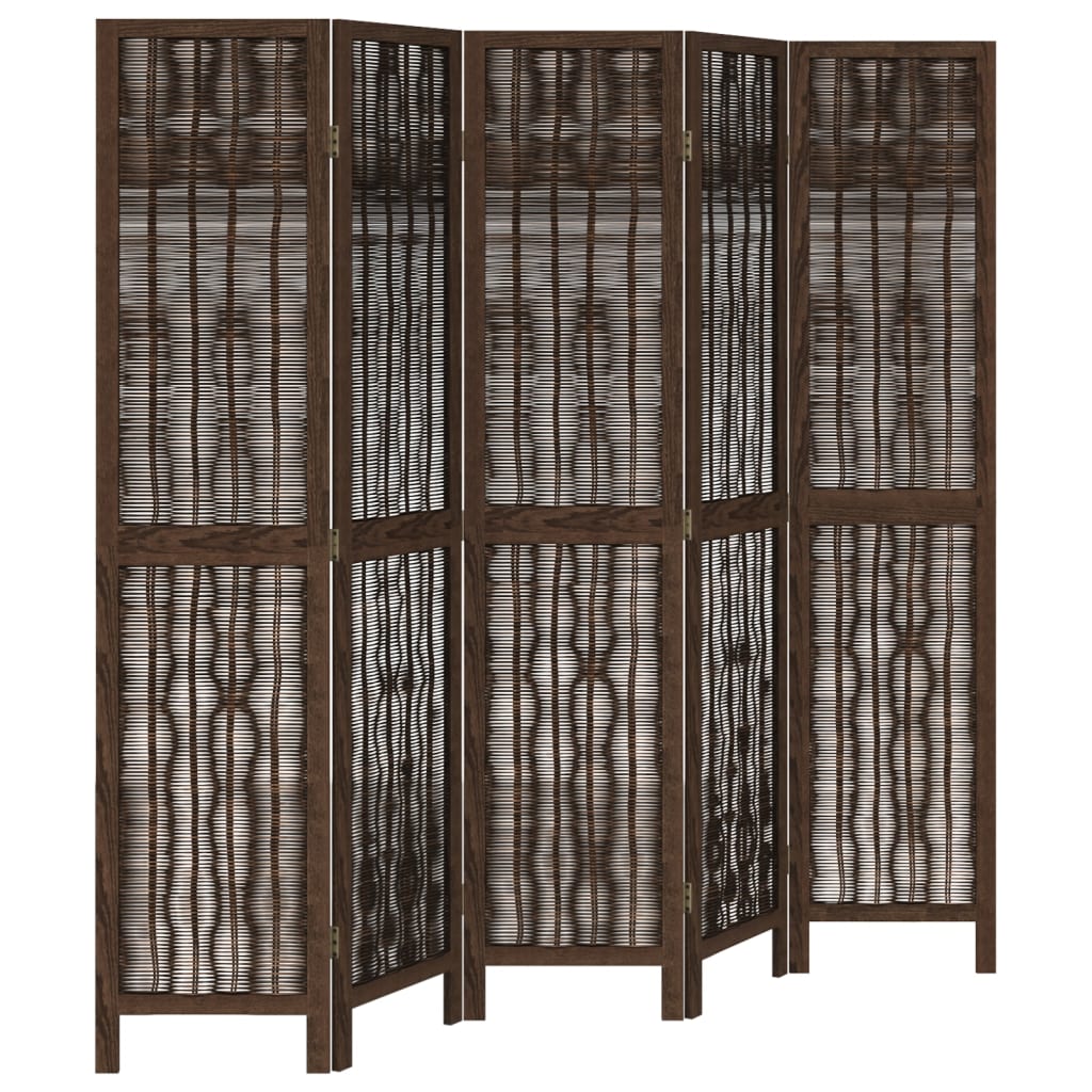 Kamerscherm met 5 panelen massief paulowniahout donkerbruin is nu te koop bij PeponiXL, paradijselijk wonen!