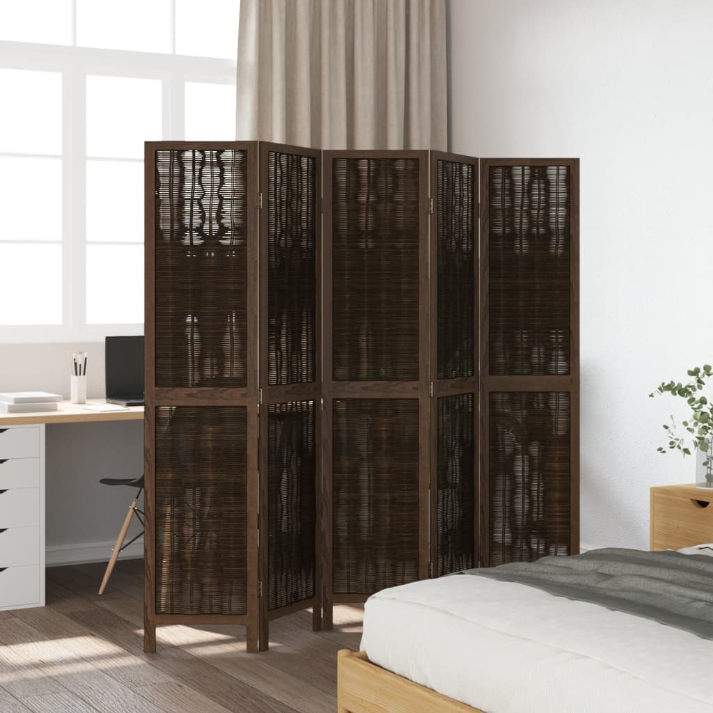 Kamerscherm met 5 panelen massief paulowniahout donkerbruin is nu te koop bij PeponiXL, paradijselijk wonen!