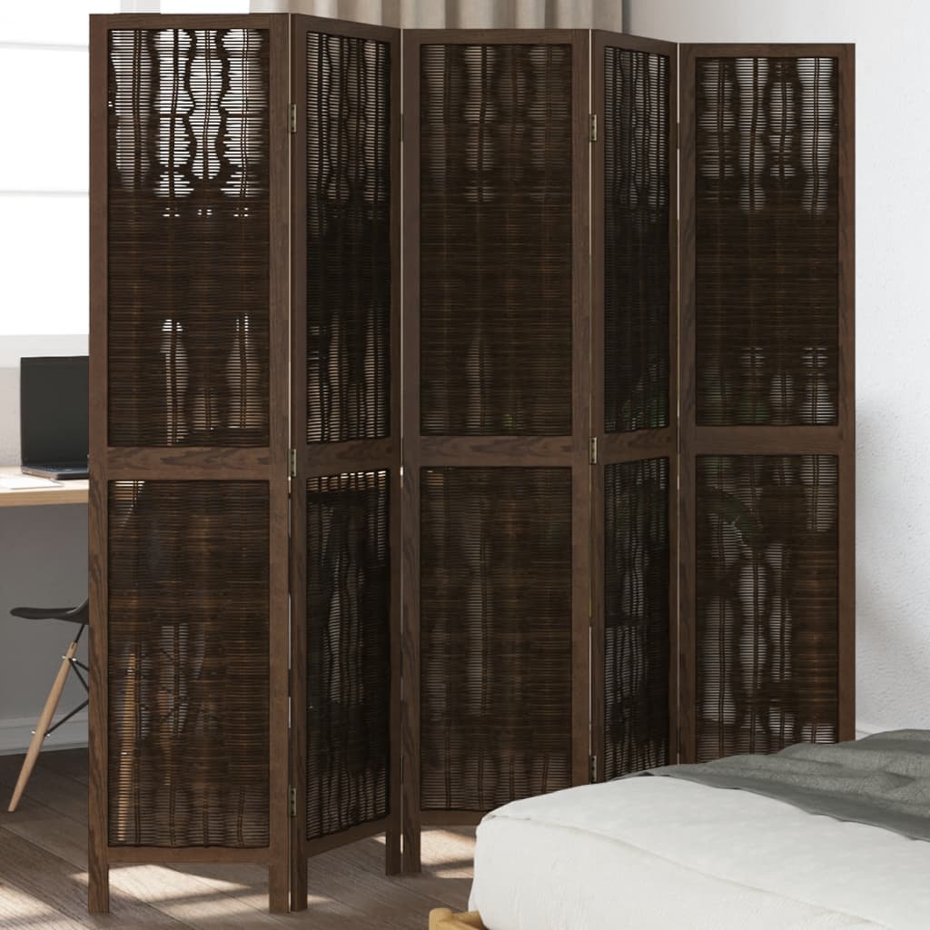 Kamerscherm met 5 panelen massief paulowniahout donkerbruin is nu te koop bij PeponiXL, paradijselijk wonen!