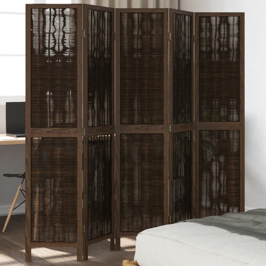 Kamerscherm met 5 panelen massief paulowniahout donkerbruin is nu te koop bij PeponiXL, paradijselijk wonen!
