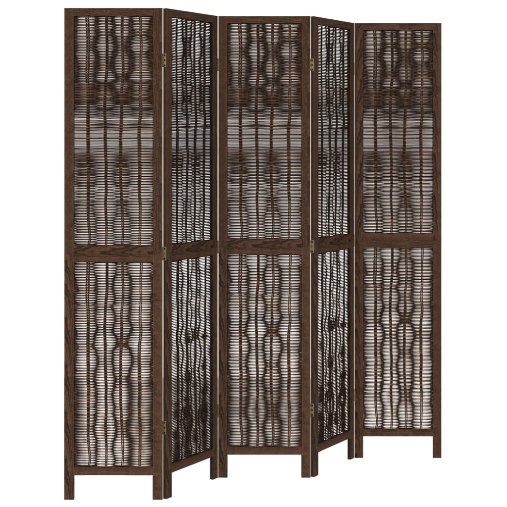 Kamerscherm met 5 panelen massief paulowniahout donkerbruin is nu te koop bij PeponiXL, paradijselijk wonen!