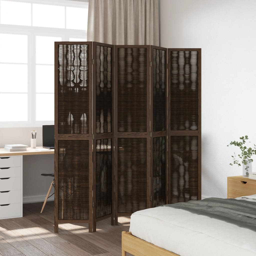 Kamerscherm met 5 panelen massief paulowniahout donkerbruin is nu te koop bij PeponiXL, paradijselijk wonen!