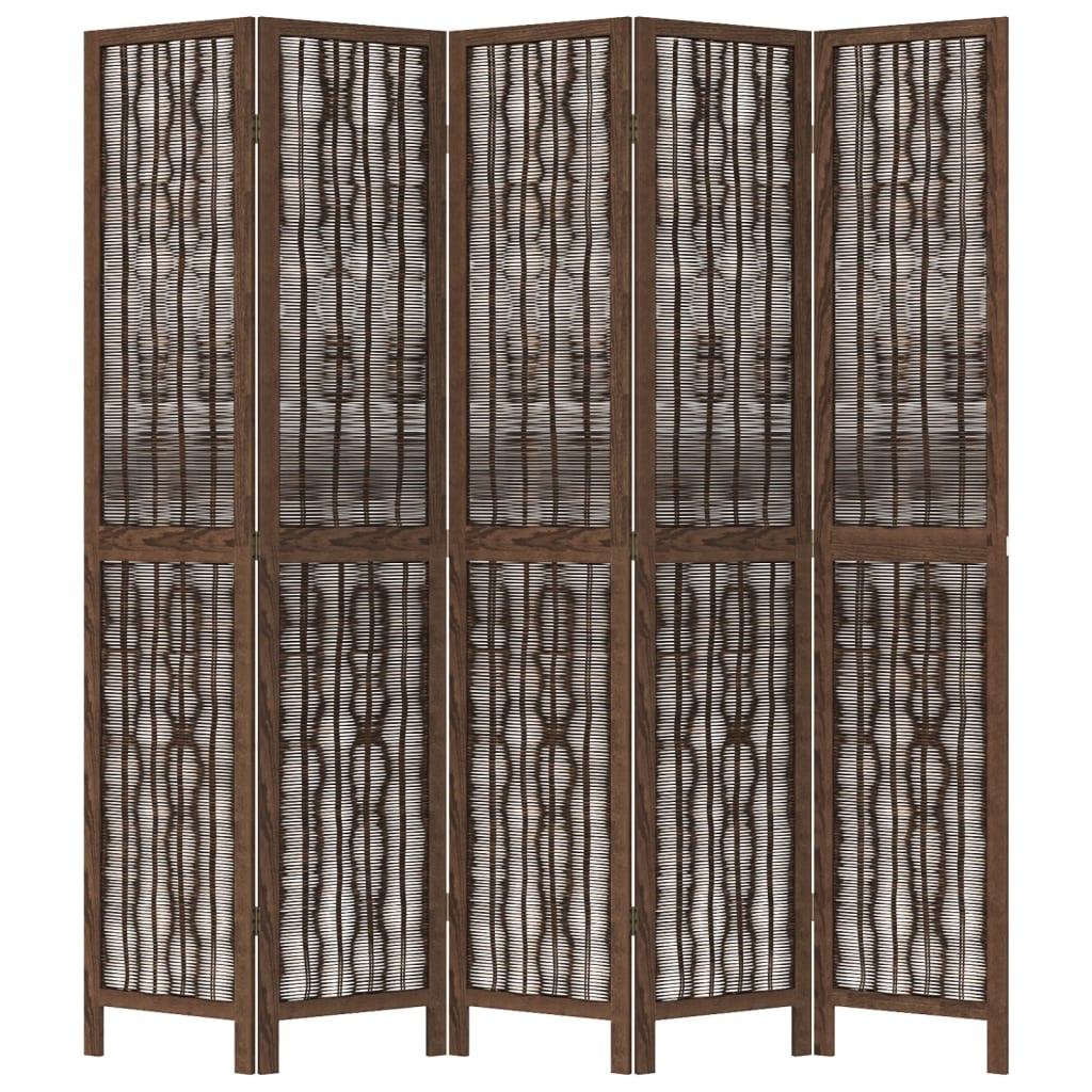 Kamerscherm met 5 panelen massief paulowniahout donkerbruin is nu te koop bij PeponiXL, paradijselijk wonen!